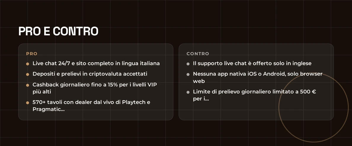 Visualizza pro e contro.